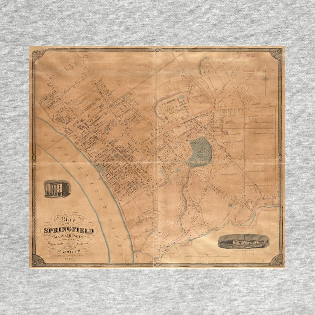 Vintage Map of Springfield MA (1851) by Bravuramedia